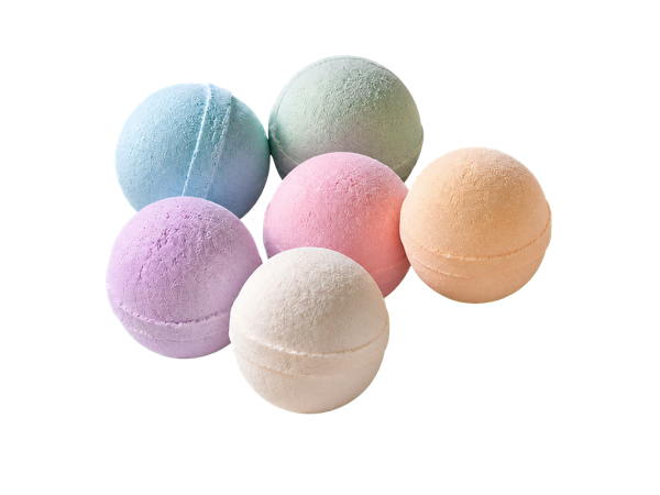 Six loose pastel Botanical Bath Bombs from the collection